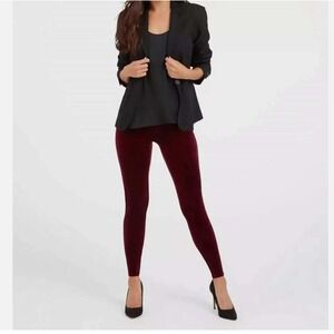 SPANX Velvet High Waist Leggings Womens M Burgundy Festive Holiday Party Event